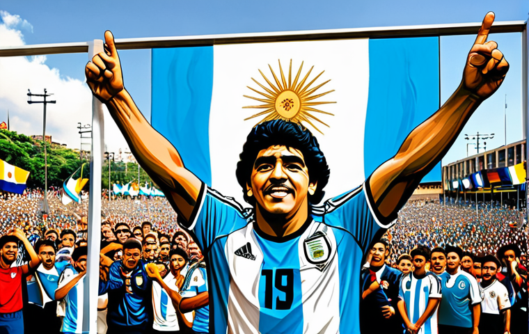 The National Hero**

A vibrant mural depicting Diego Maradona in his prime, wearing the Argentina national team jersey, surrounded by cheering crowds waving Argentinian flags. The style should be realistic with a touch of street art aesthetic. Include the words "El Pibe de Oro" (The Golden Boy) somewhere in the mural design. Make sure it is safe for work, appropriate content, fully clothed, professional, and includes perfect anatomy and natural proportions.

**